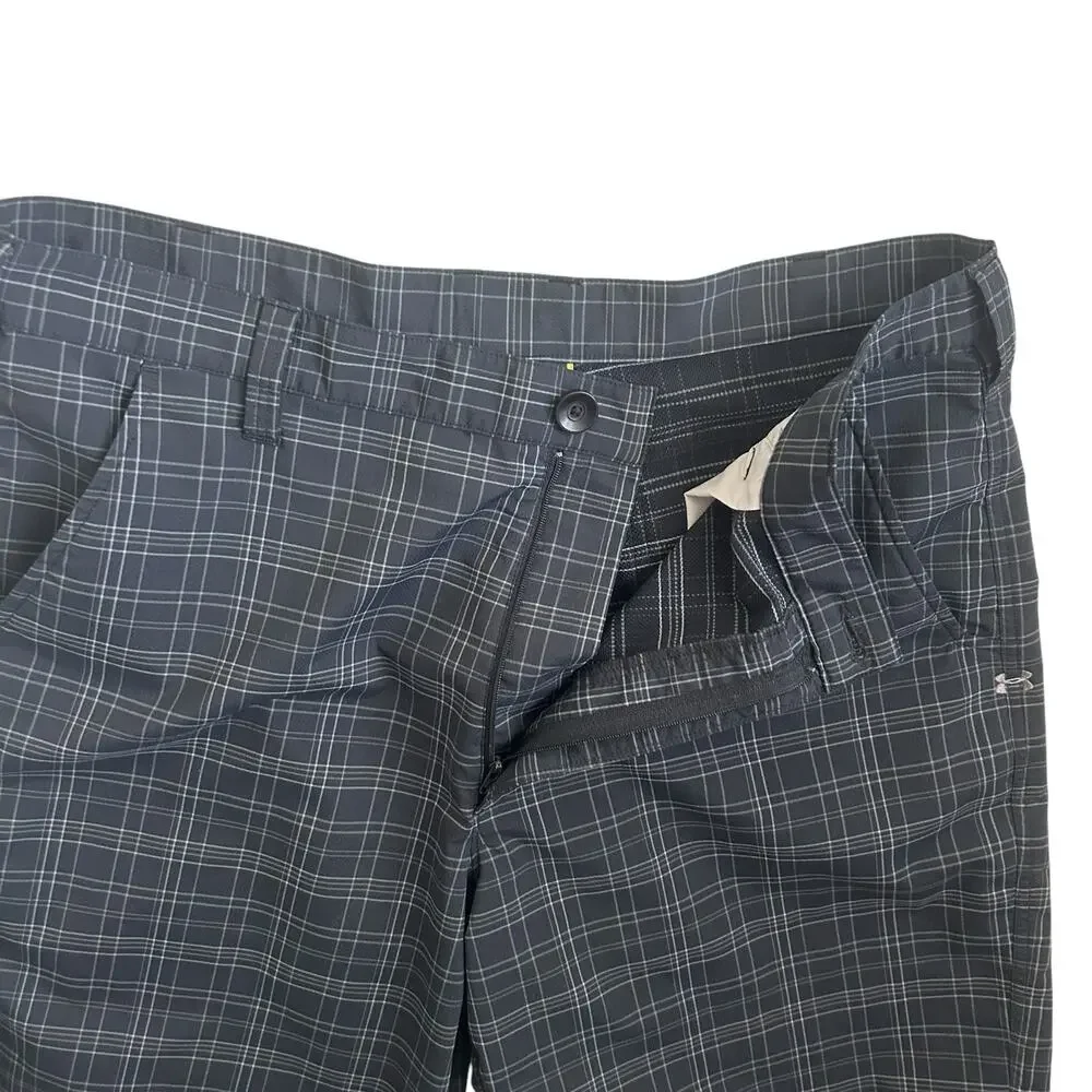 Under Armour Men Performance Shorts 36 Black‎ Plaid Comfort Athletic Activewear